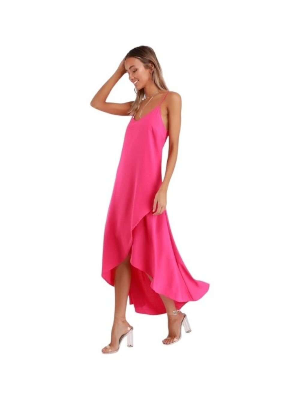 Lulu’s Slip Maxi Dress Pink Size M NWT Minimalist Boho Wedding Vacation Beach
